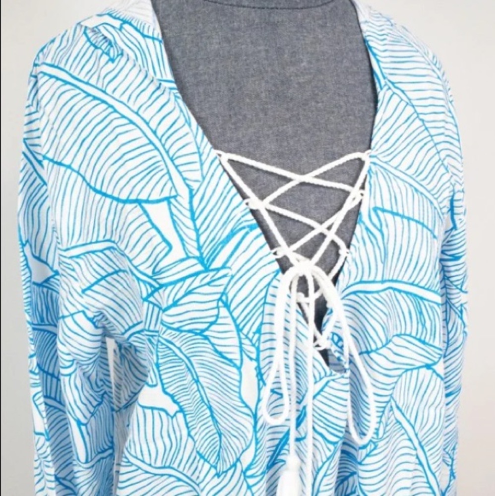 Charlie Holiday The Coco Cover Up Hooded Tropical Banana Leaf Blue Medium - Picture 13 of 14